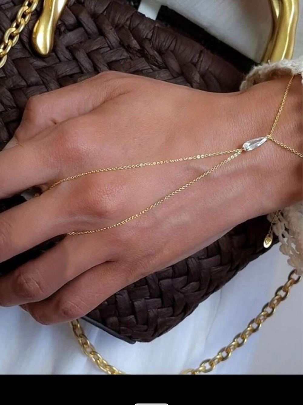 Affordable Fashion Finds Gold Hand Chain Bracelet with Clear Accent